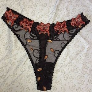 Chocolate and orangish pink float embroider thong panties XL